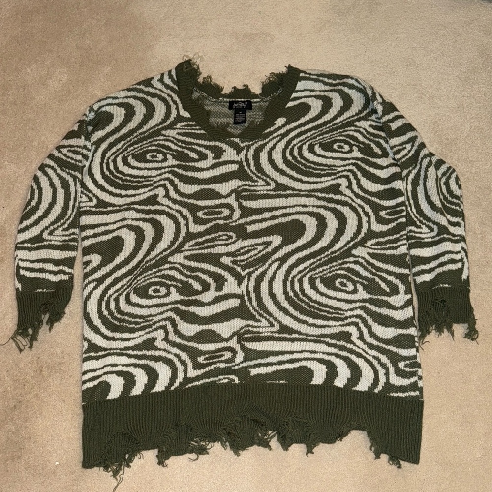 Just Polly medium green and white swirly sweater